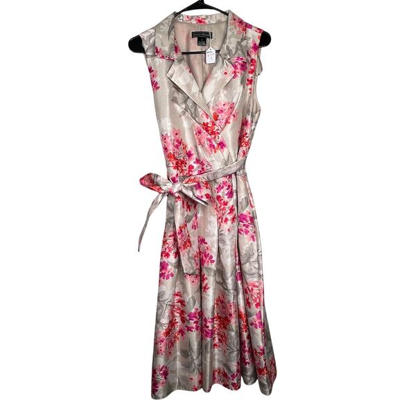 Jessica Howard Formal Floral Midi Wrap Dress Belt Wedding Guest Pleated size 16 - Picture 2 of 6